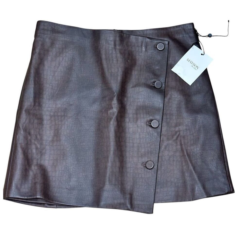 Mason by Michelle Mason Faux Leather Mini Skirt in Brown NWT Size Small